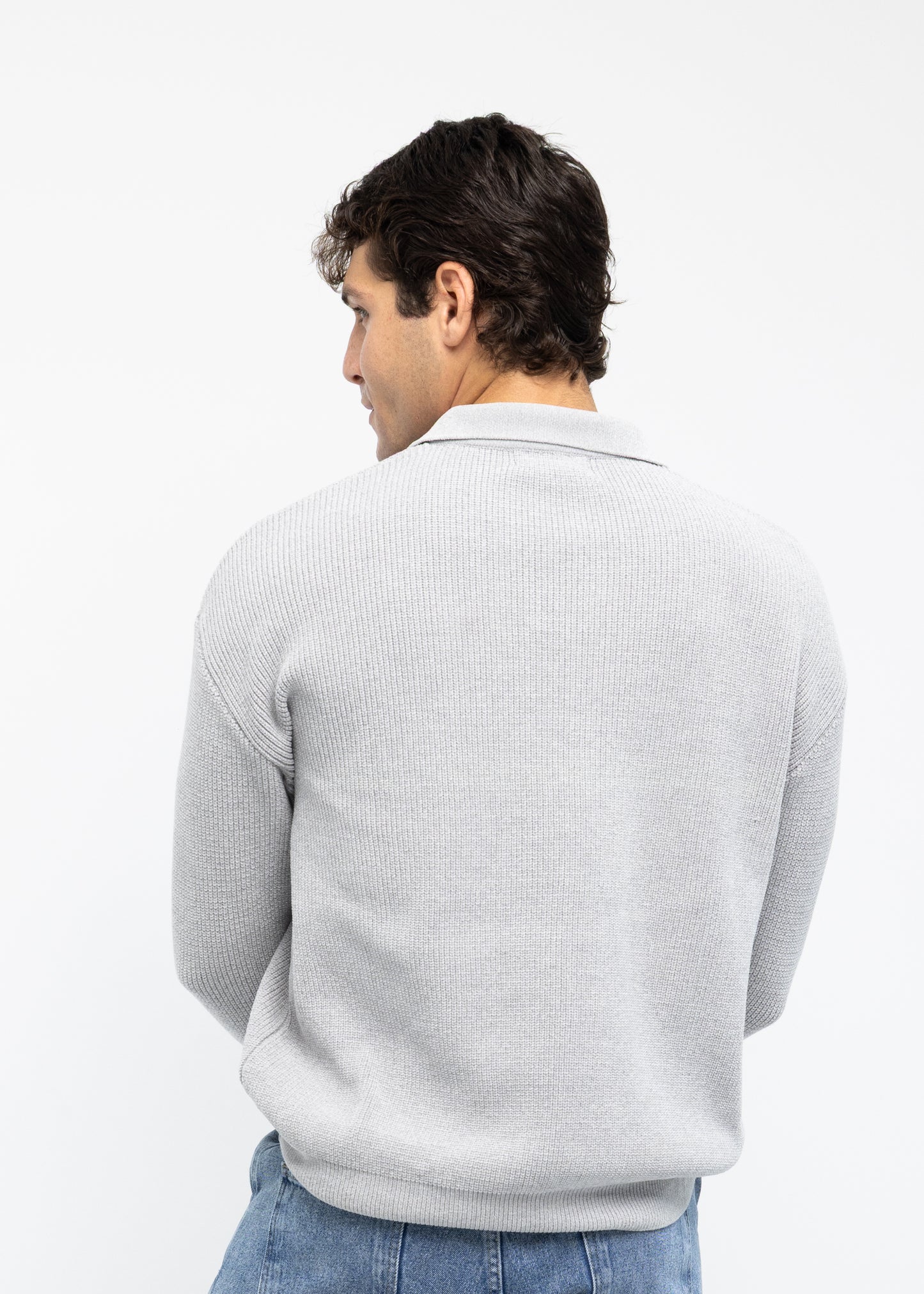 Grey Long Sleeve Knitted Polo