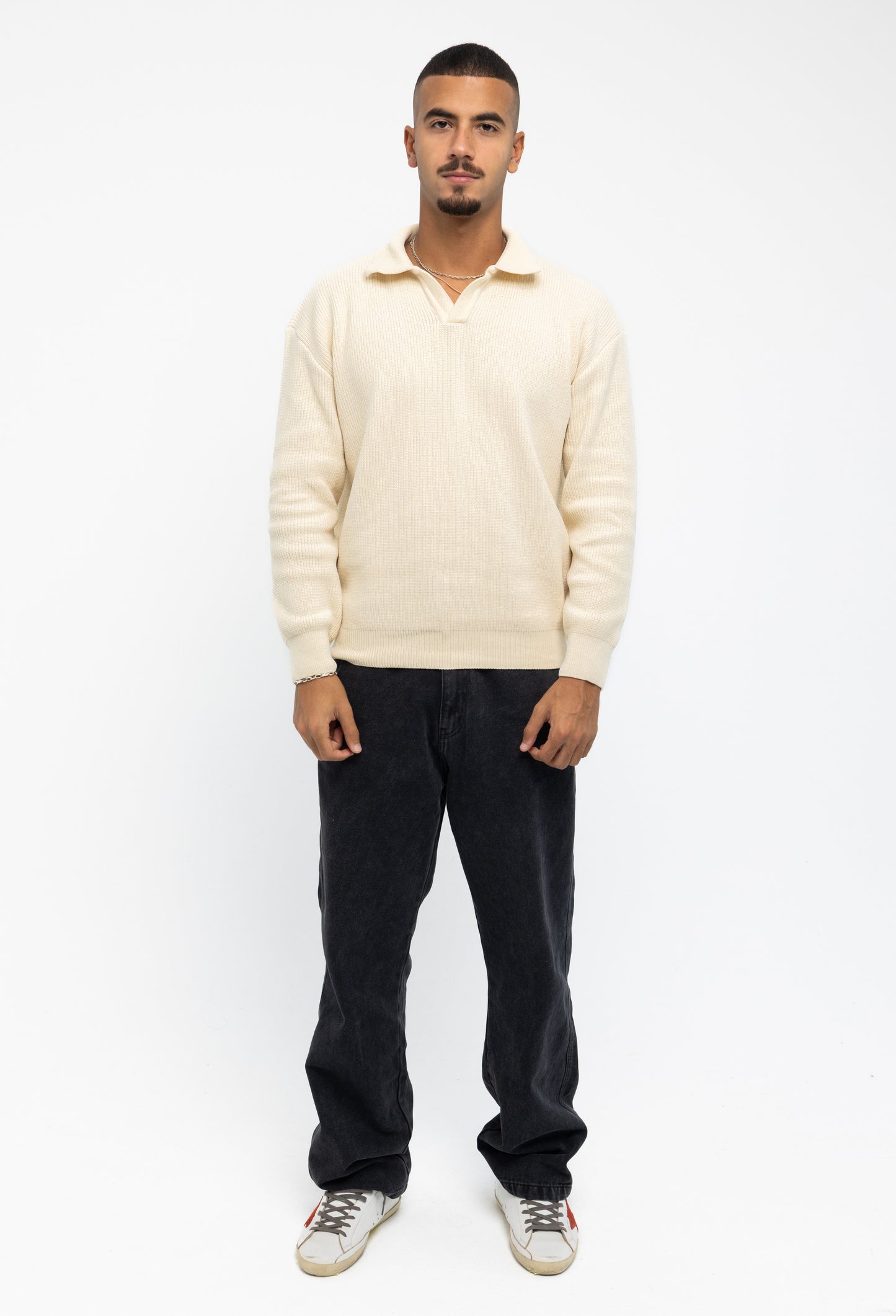 Beige Long Sleeve Knitted Polo