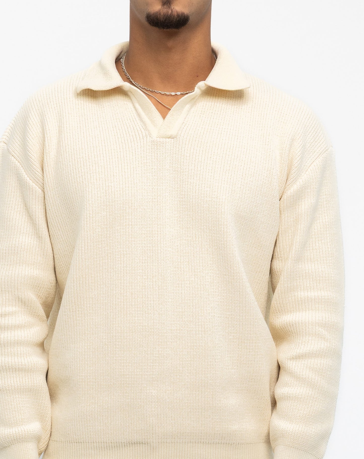 Beige Long Sleeve Knitted Polo