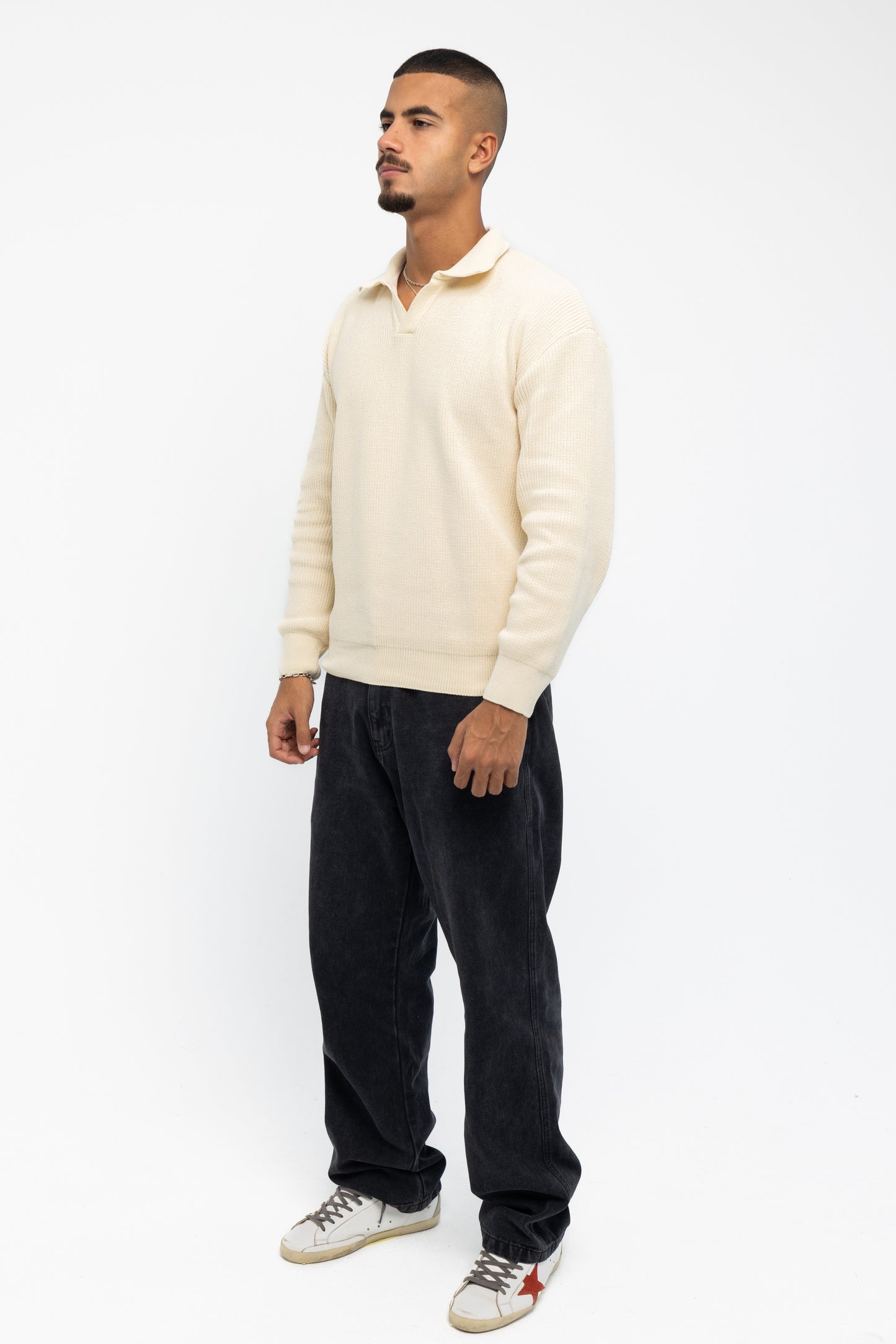 Beige Long Sleeve Knitted Polo