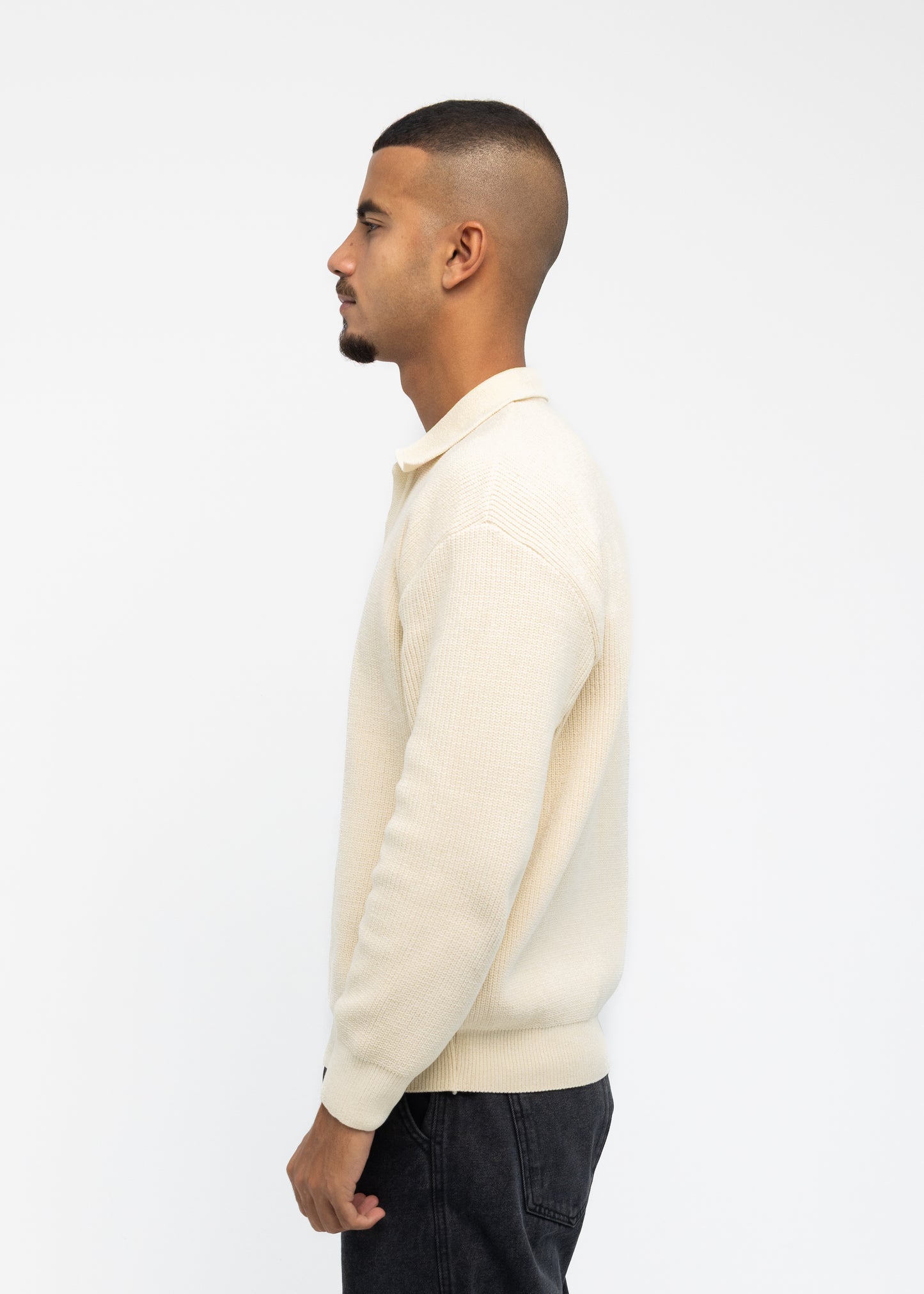 Beige Long Sleeve Knitted Polo