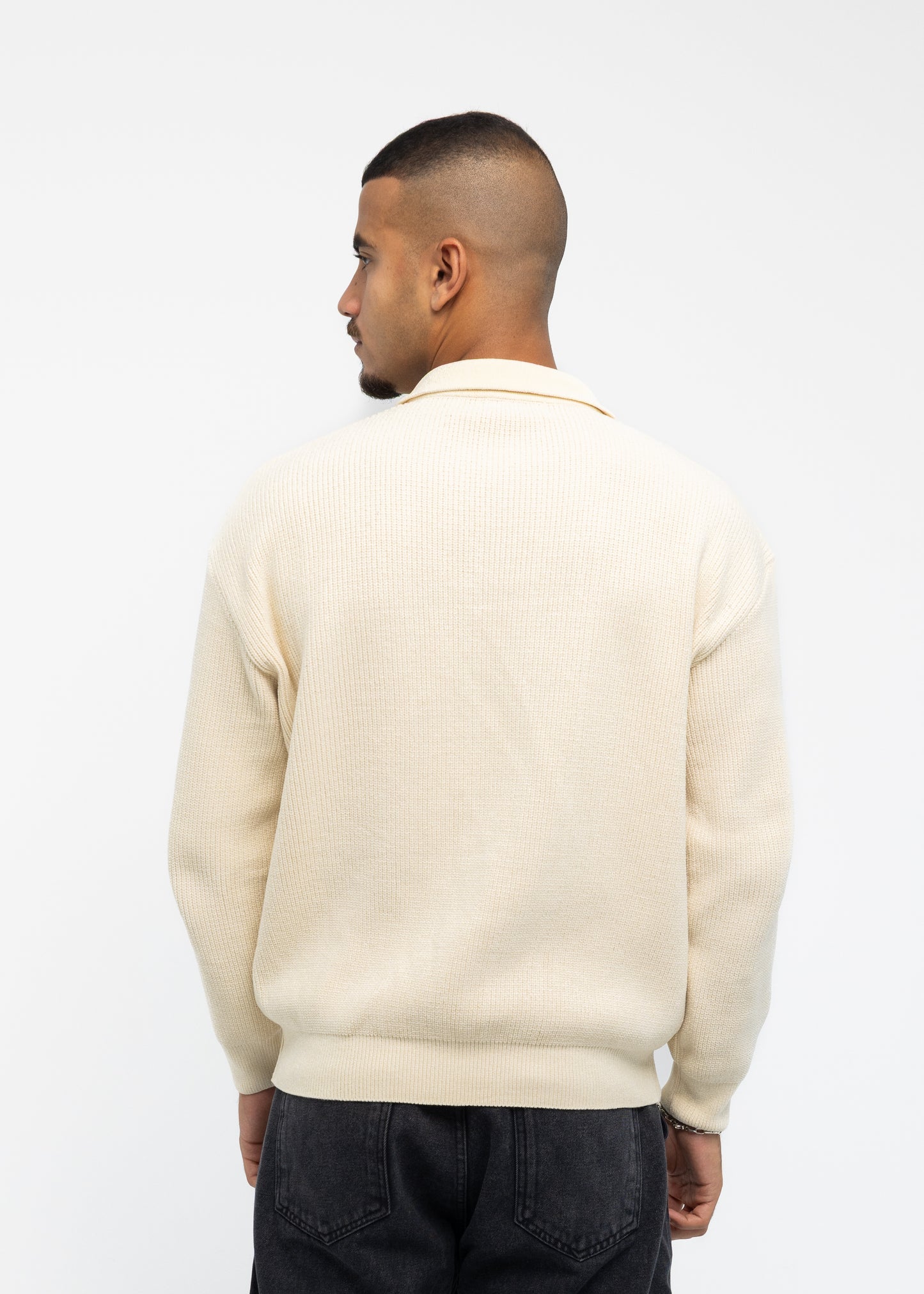 Beige Long Sleeve Knitted Polo