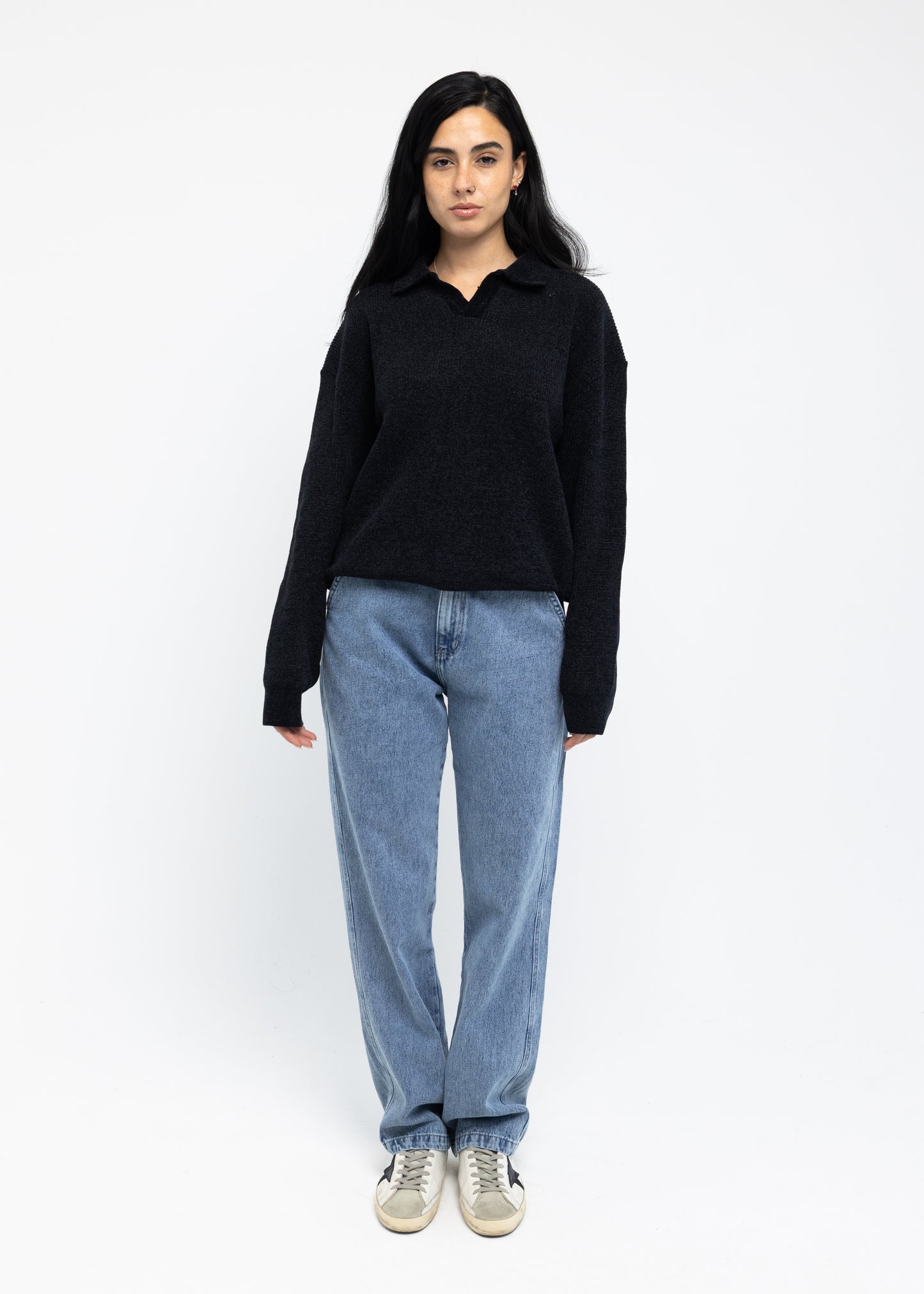 Black Long Sleeve Knitted Polo