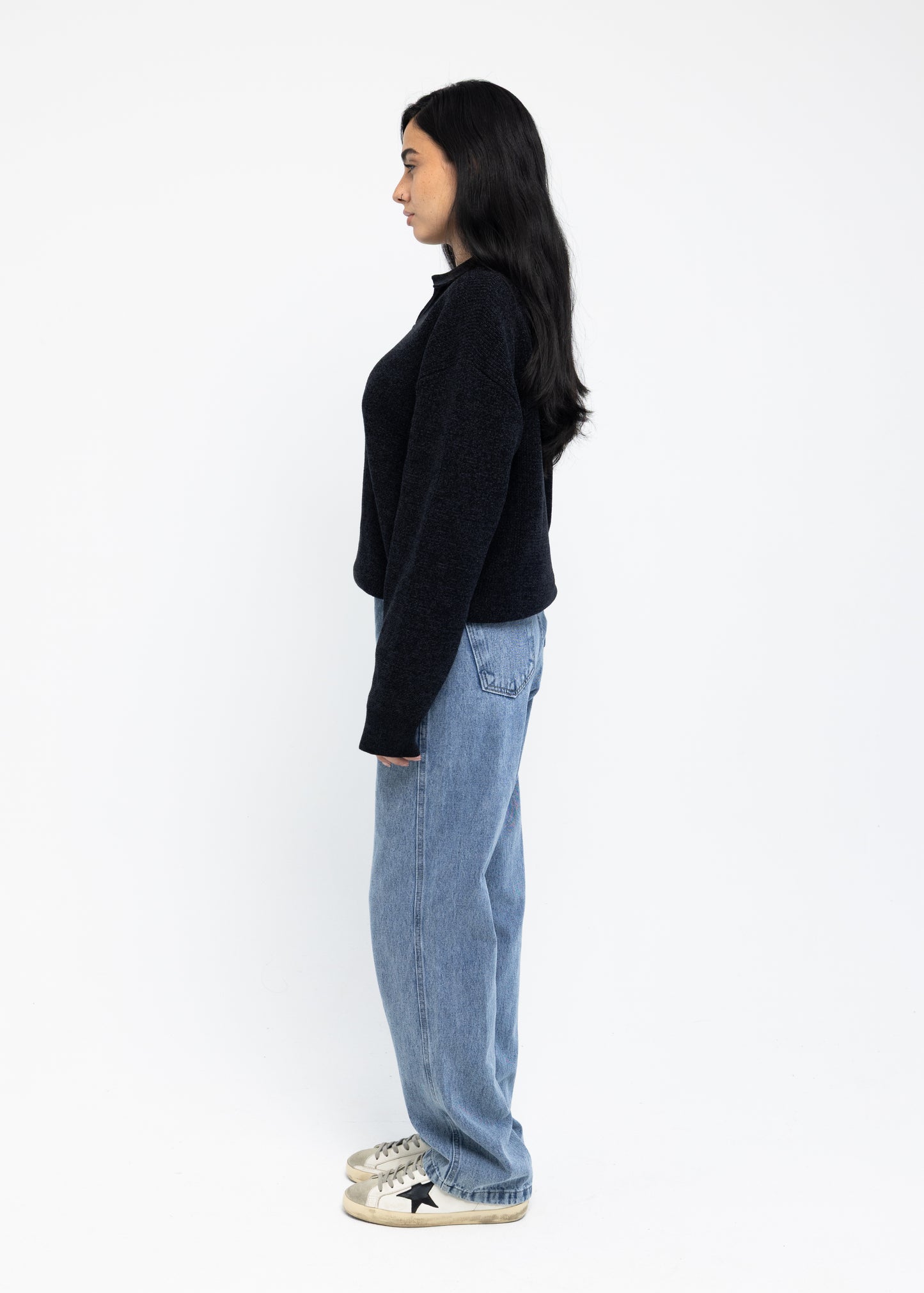 Black Long Sleeve Knitted Polo