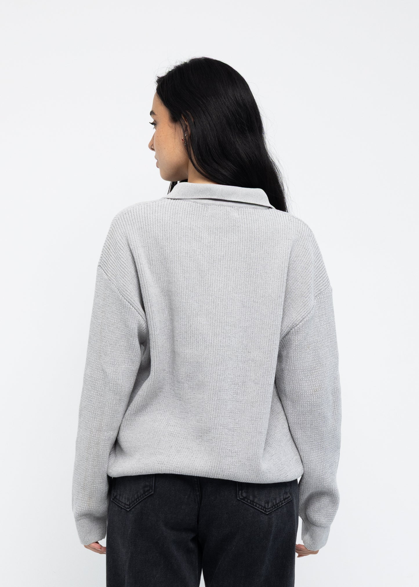 Grey Long Sleeve Knitted Polo