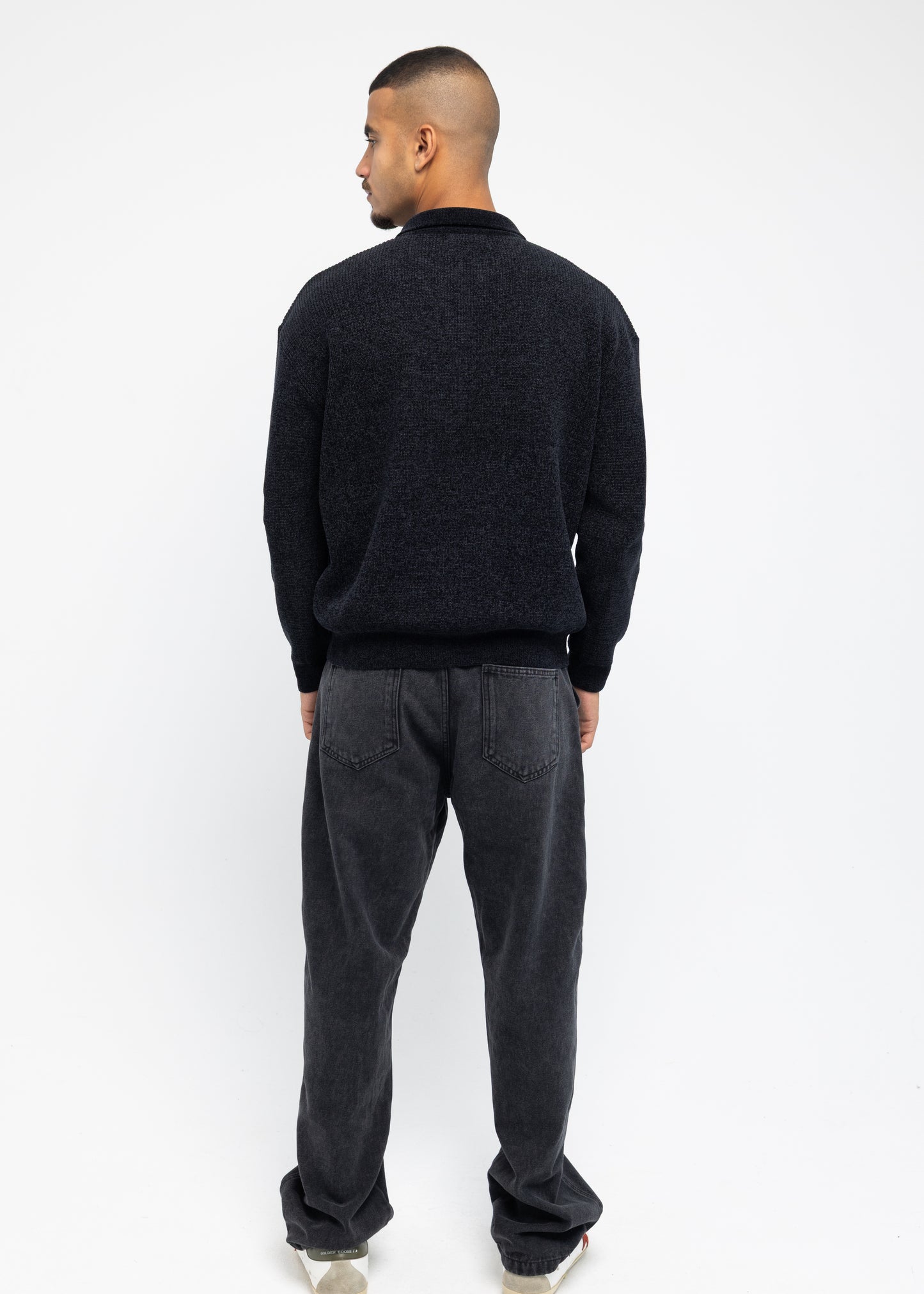 Black Long Sleeve Knitted Polo