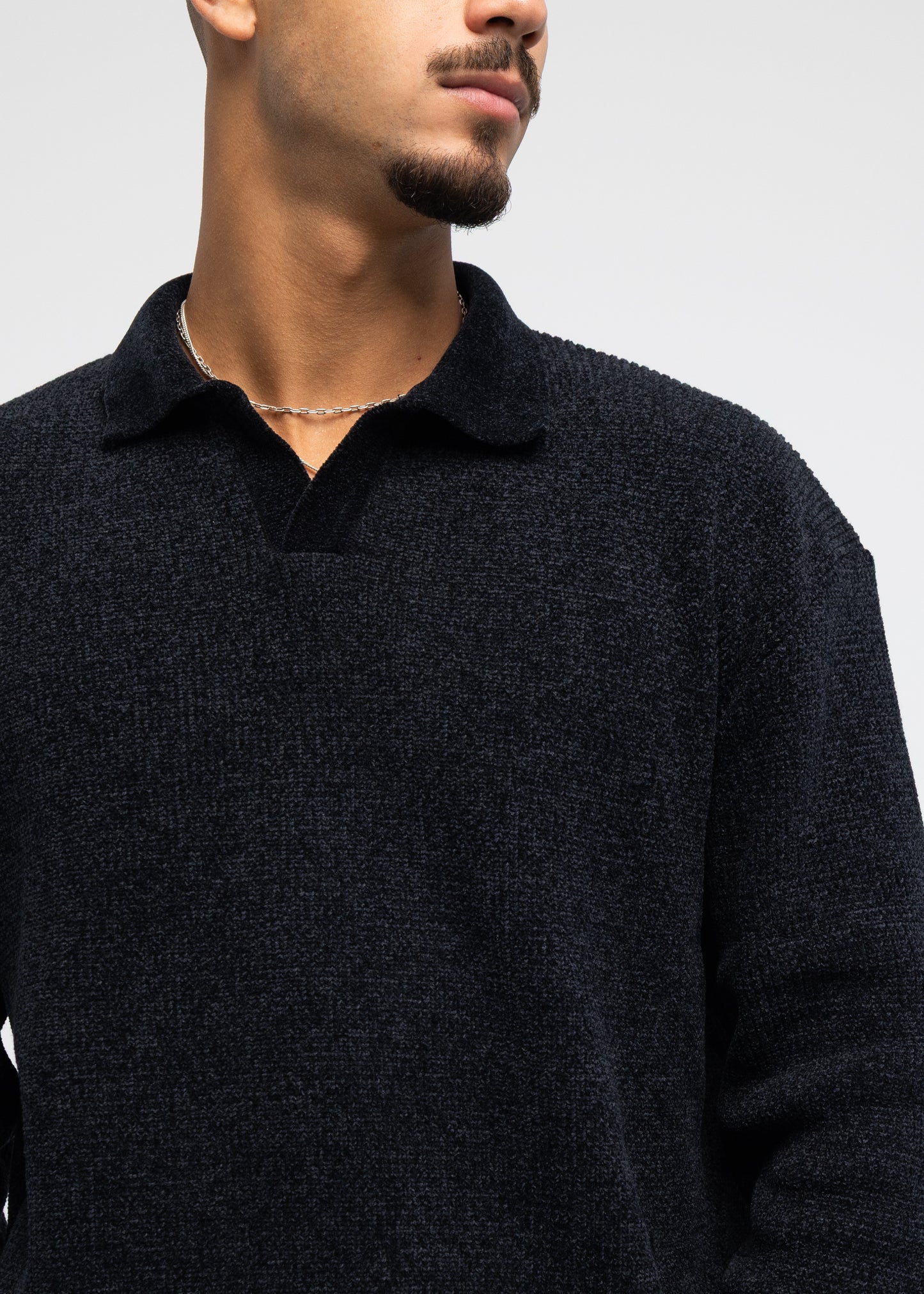 Black Long Sleeve Knitted Polo