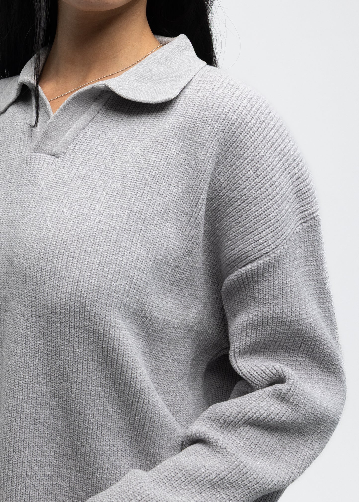 Grey Long Sleeve Knitted Polo
