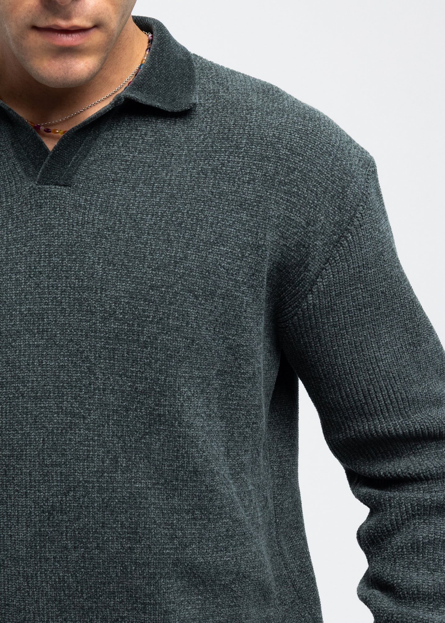 Olive Long Sleeve Knitted Polo