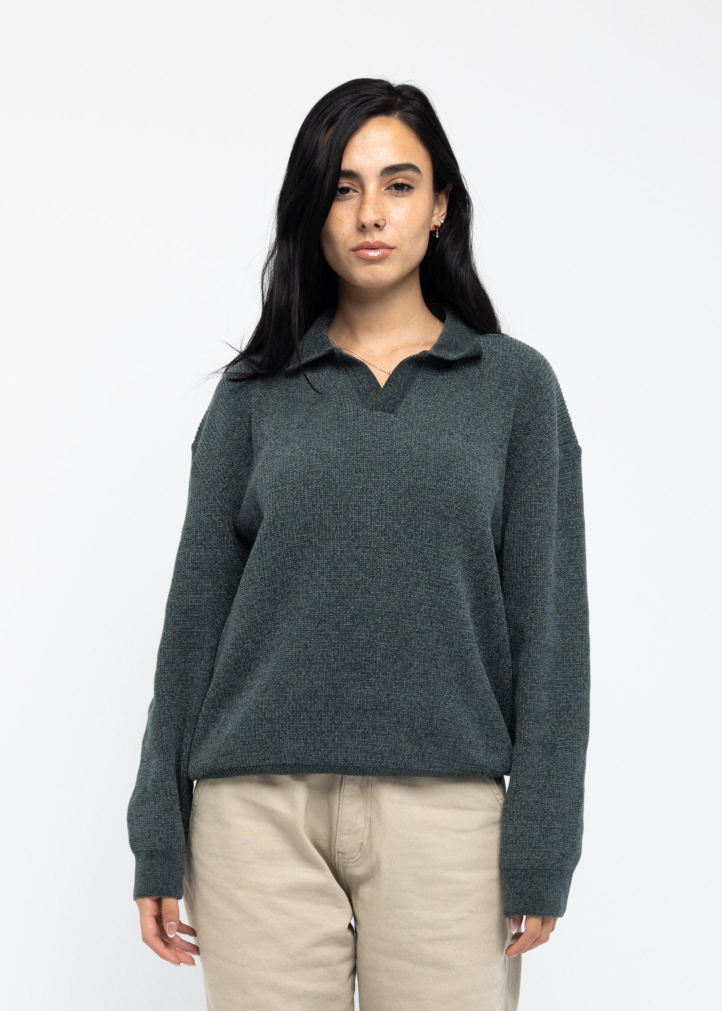 Olive Long Sleeve Knitted Polo