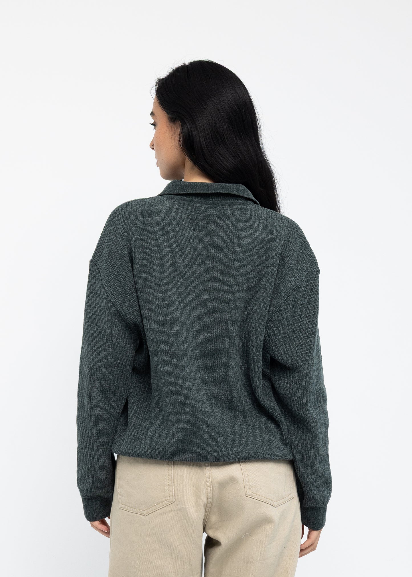Olive Long Sleeve Knitted Polo