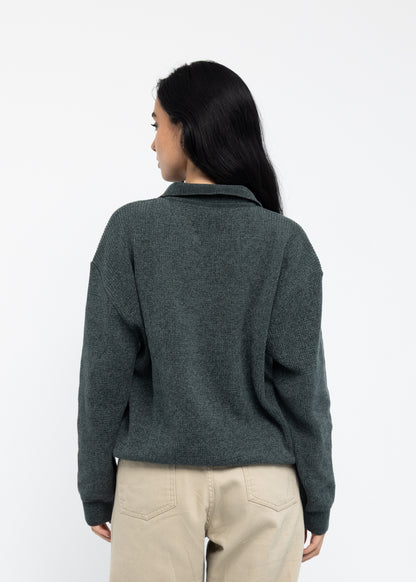 Olive Long Sleeve Knitted Polo