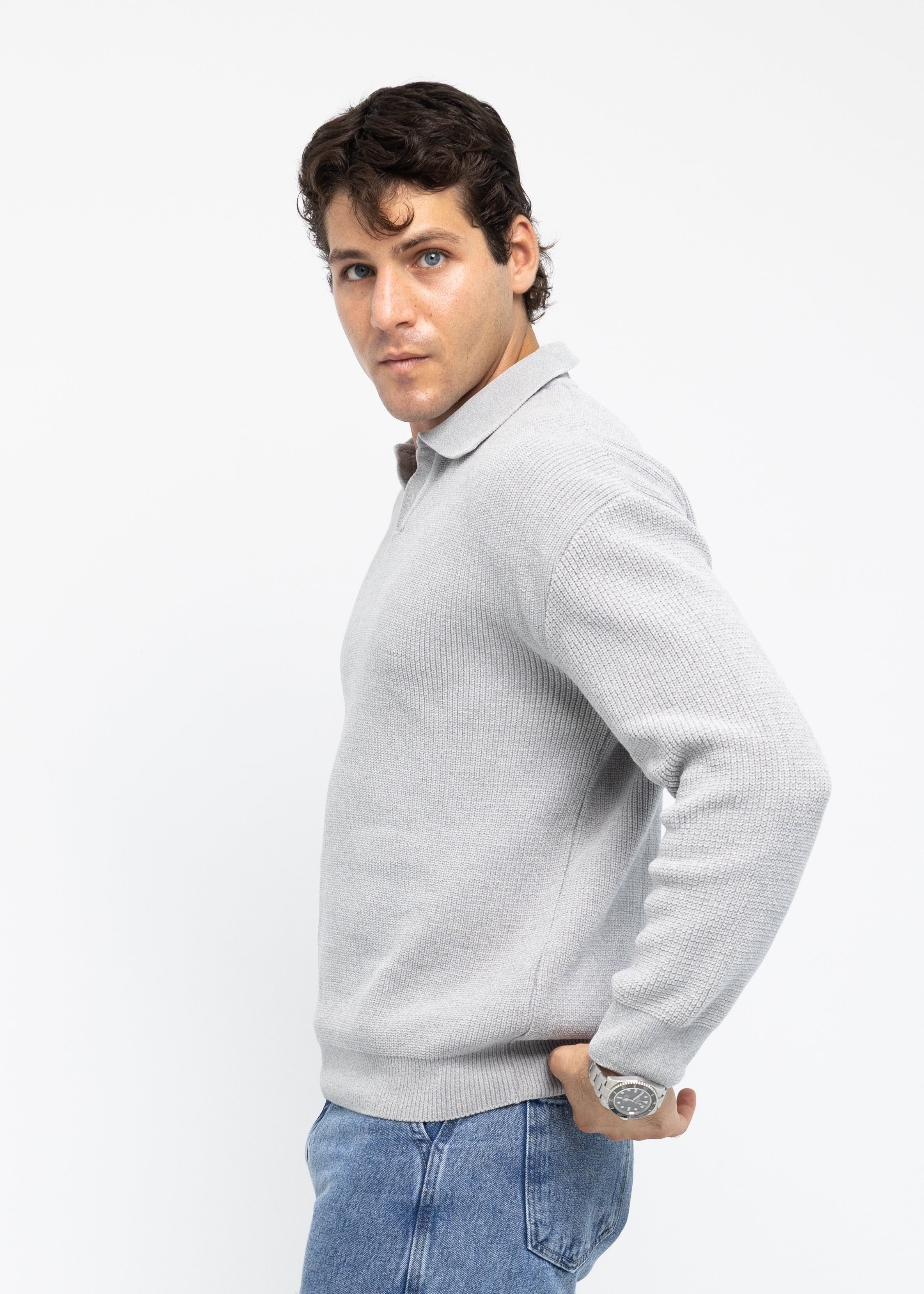Resort Long Sleeve Polo in Grey