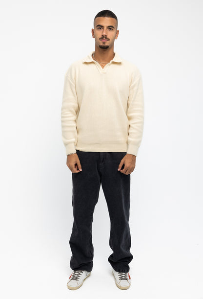 Beige Long Sleeve Knitted Polo