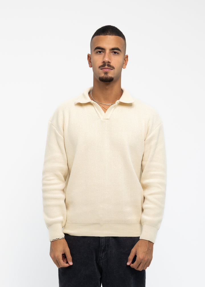 Beige Long Sleeve Knitted Polo