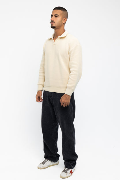 Beige Long Sleeve Knitted Polo