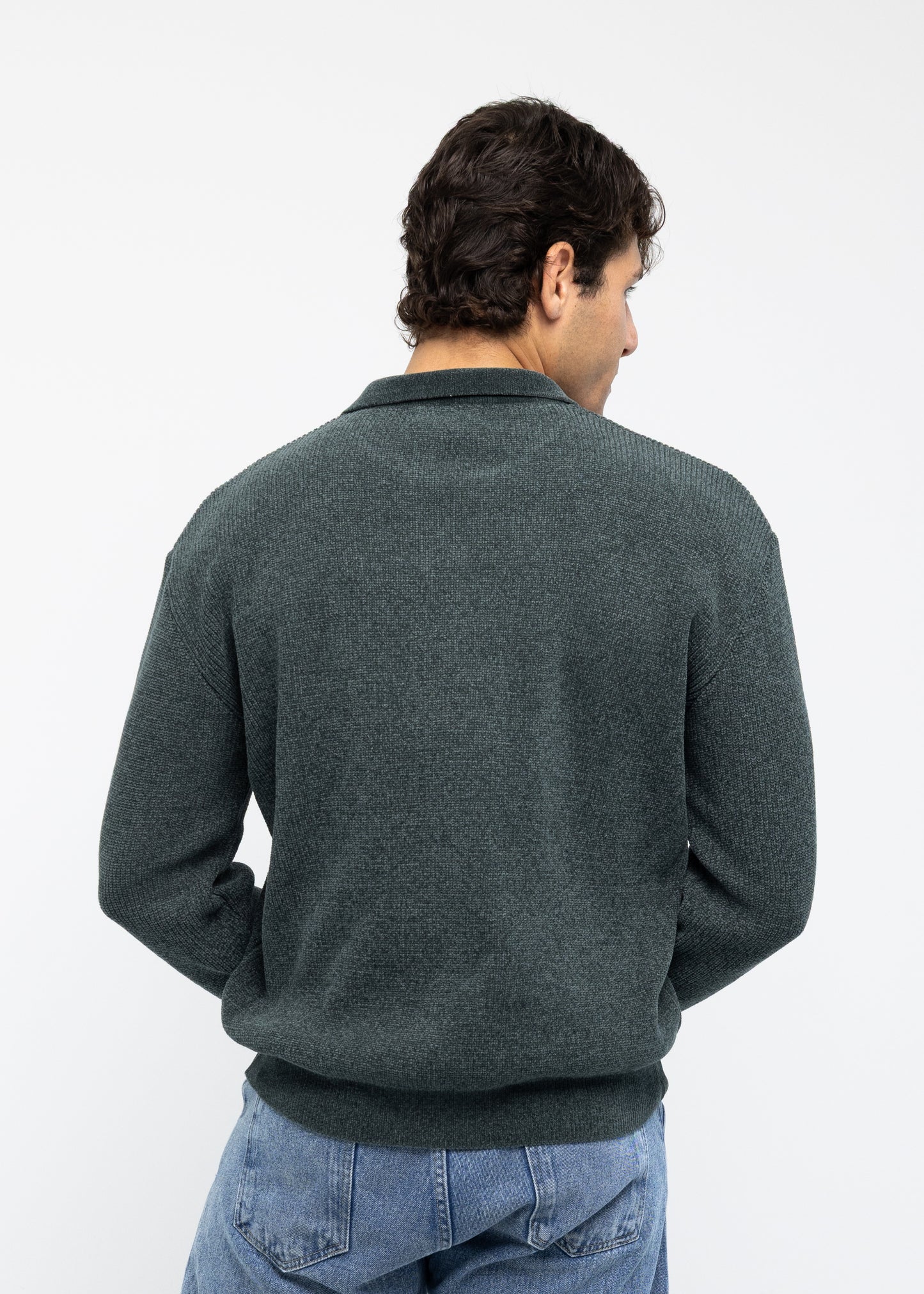 Olive Long Sleeve Knitted Polo