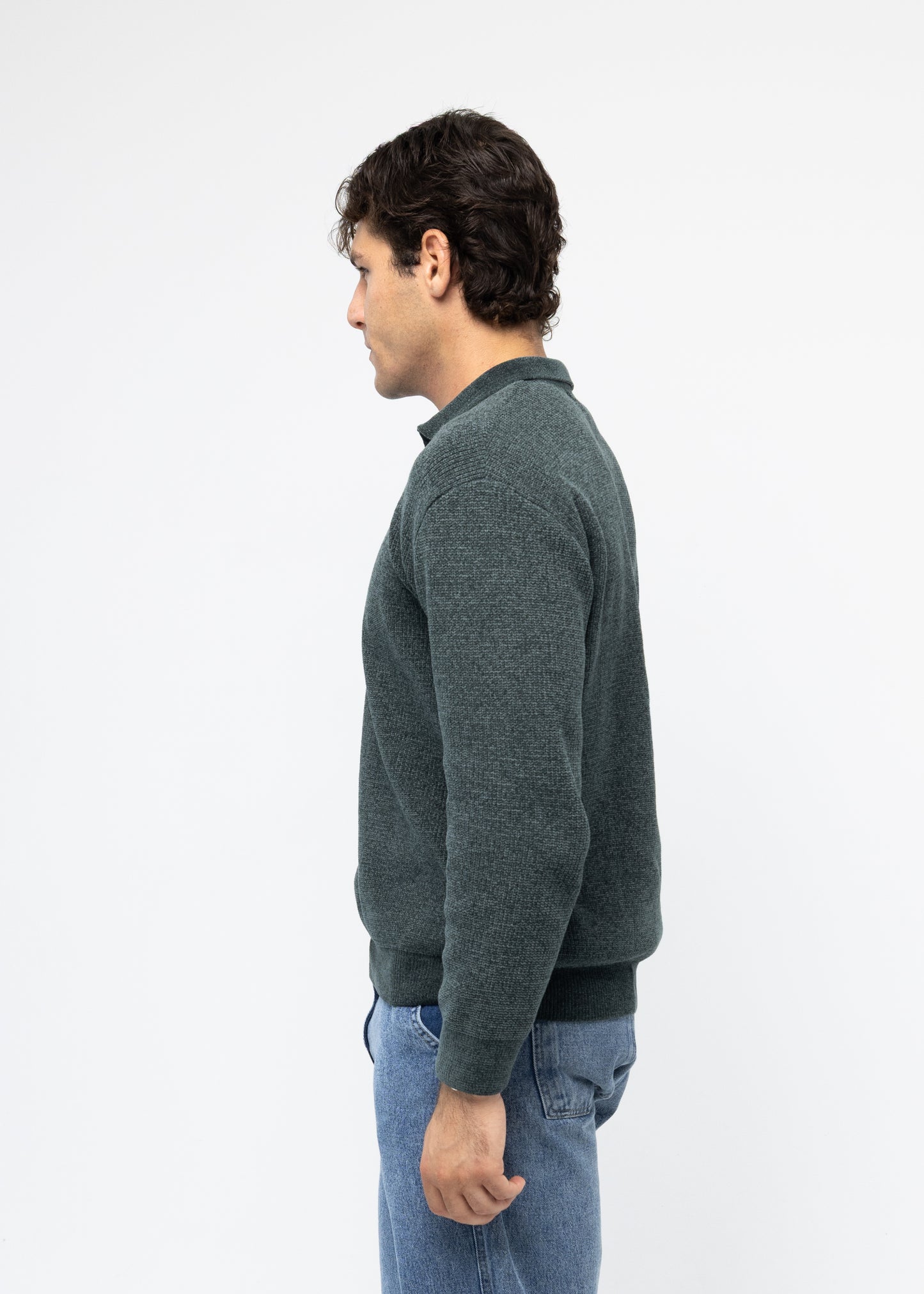 Olive Long Sleeve Knitted Polo