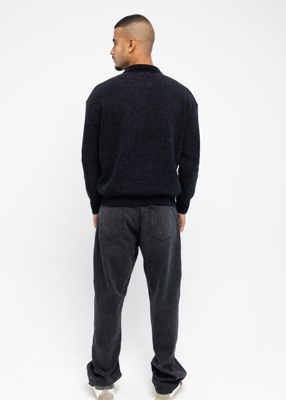 Black Long Sleeve Knitted Polo