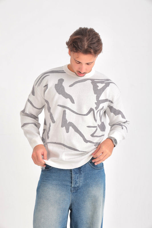 Free Form White Knitted Crewneck