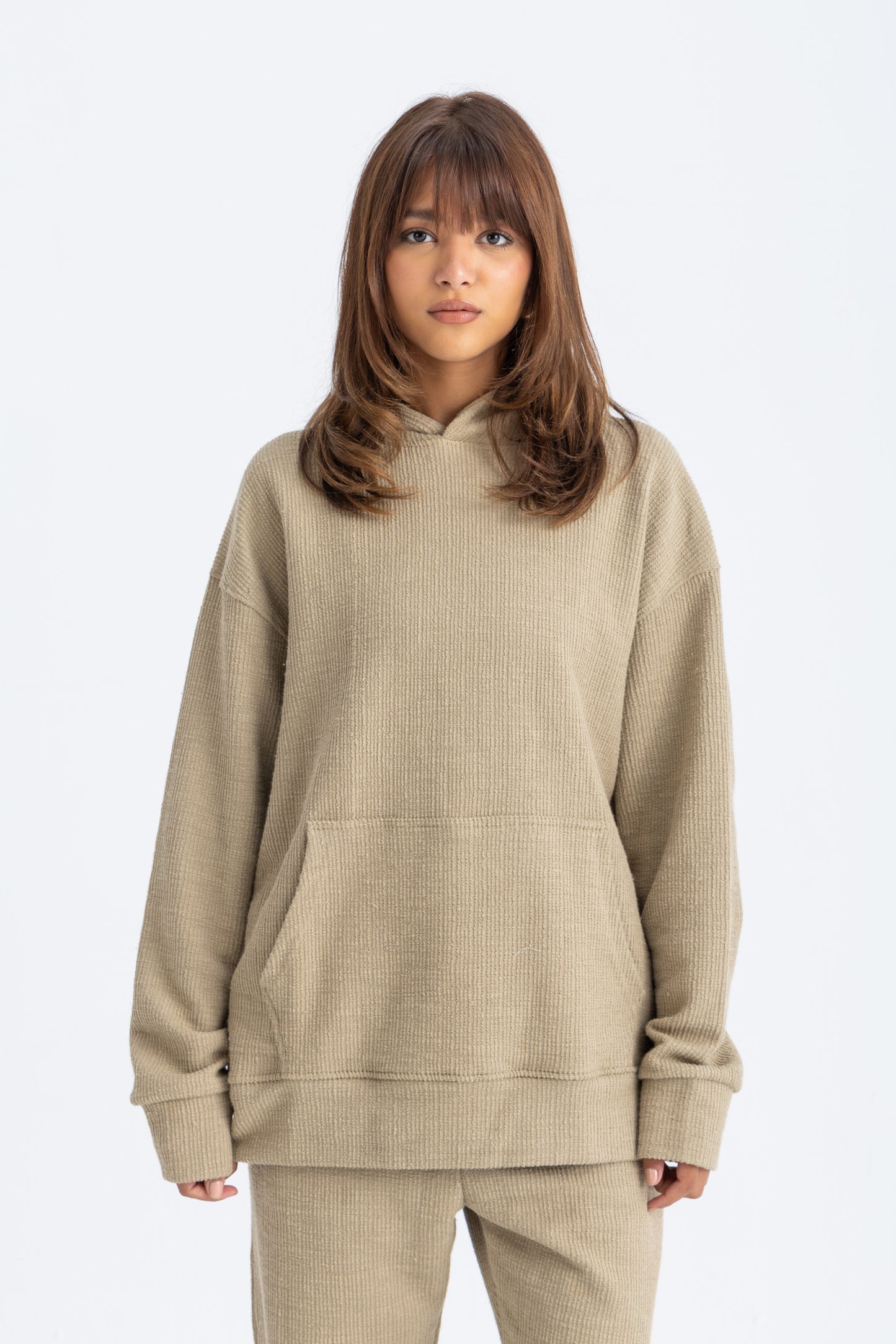 Ribbed Beige Hoodie