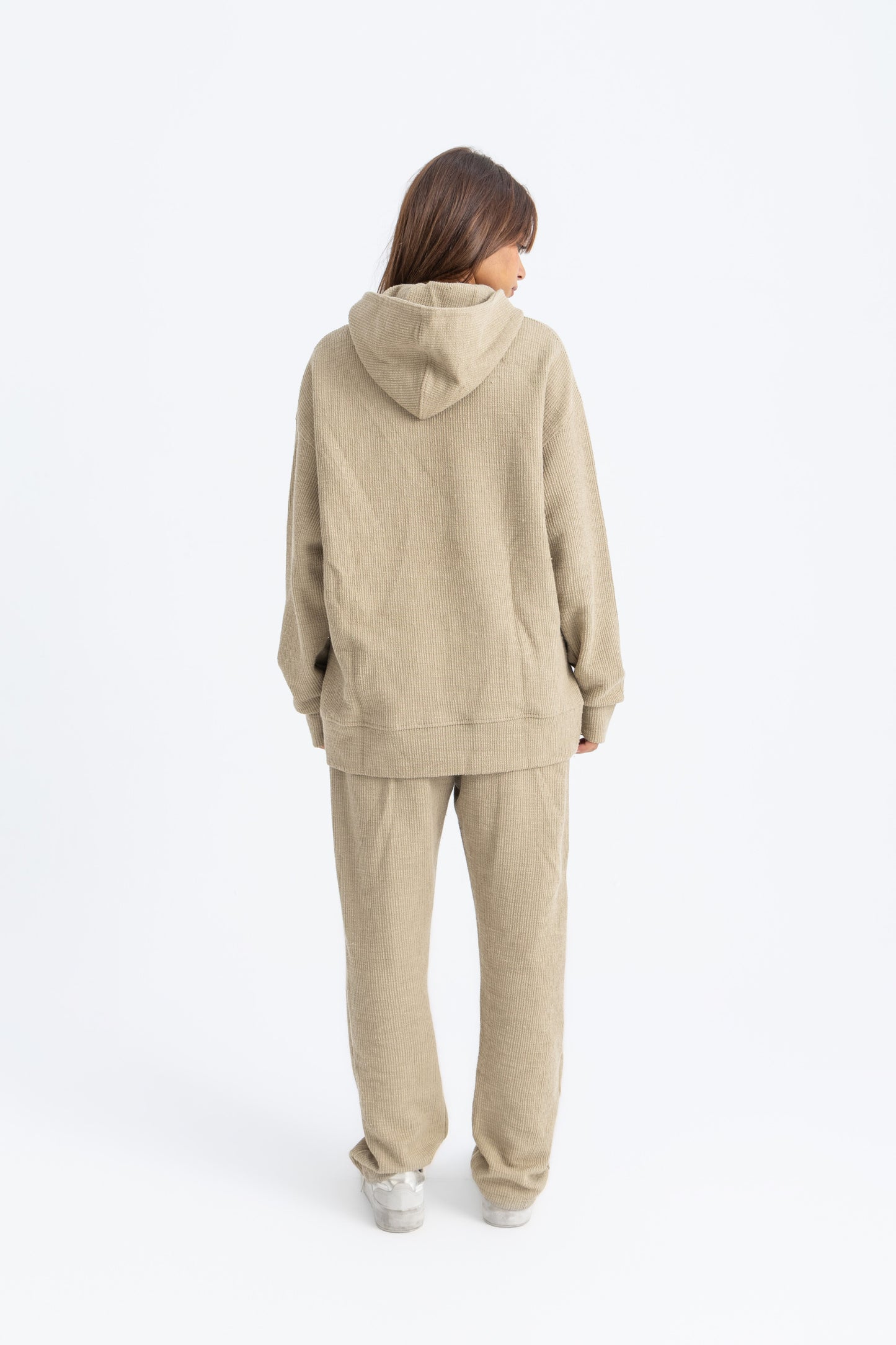 Ribbed Beige Hoodie