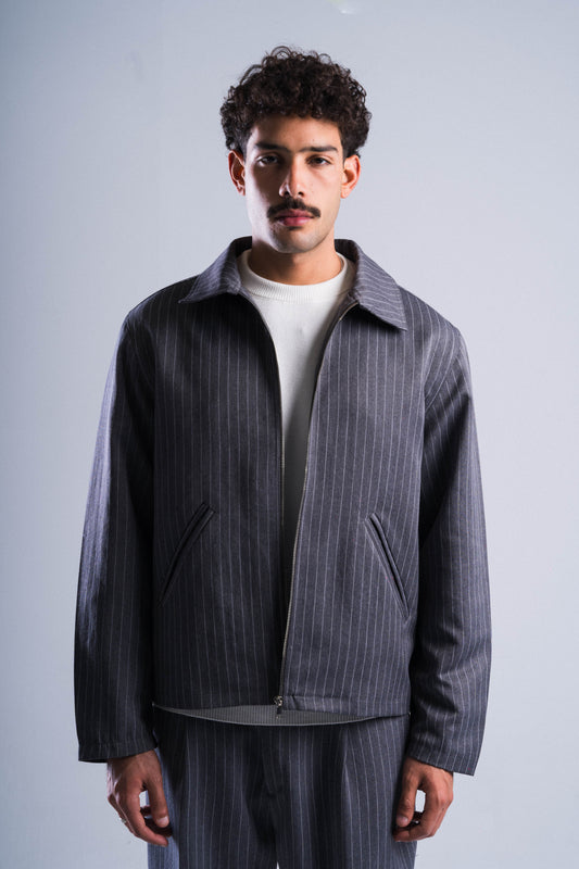 Grey Striped Tailored Jacket