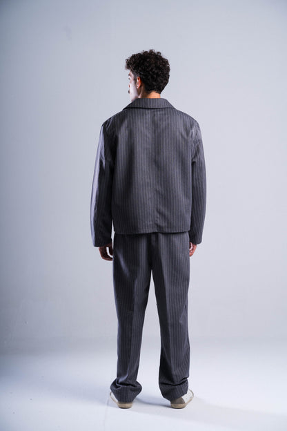 Grey Striped Tailored Pants