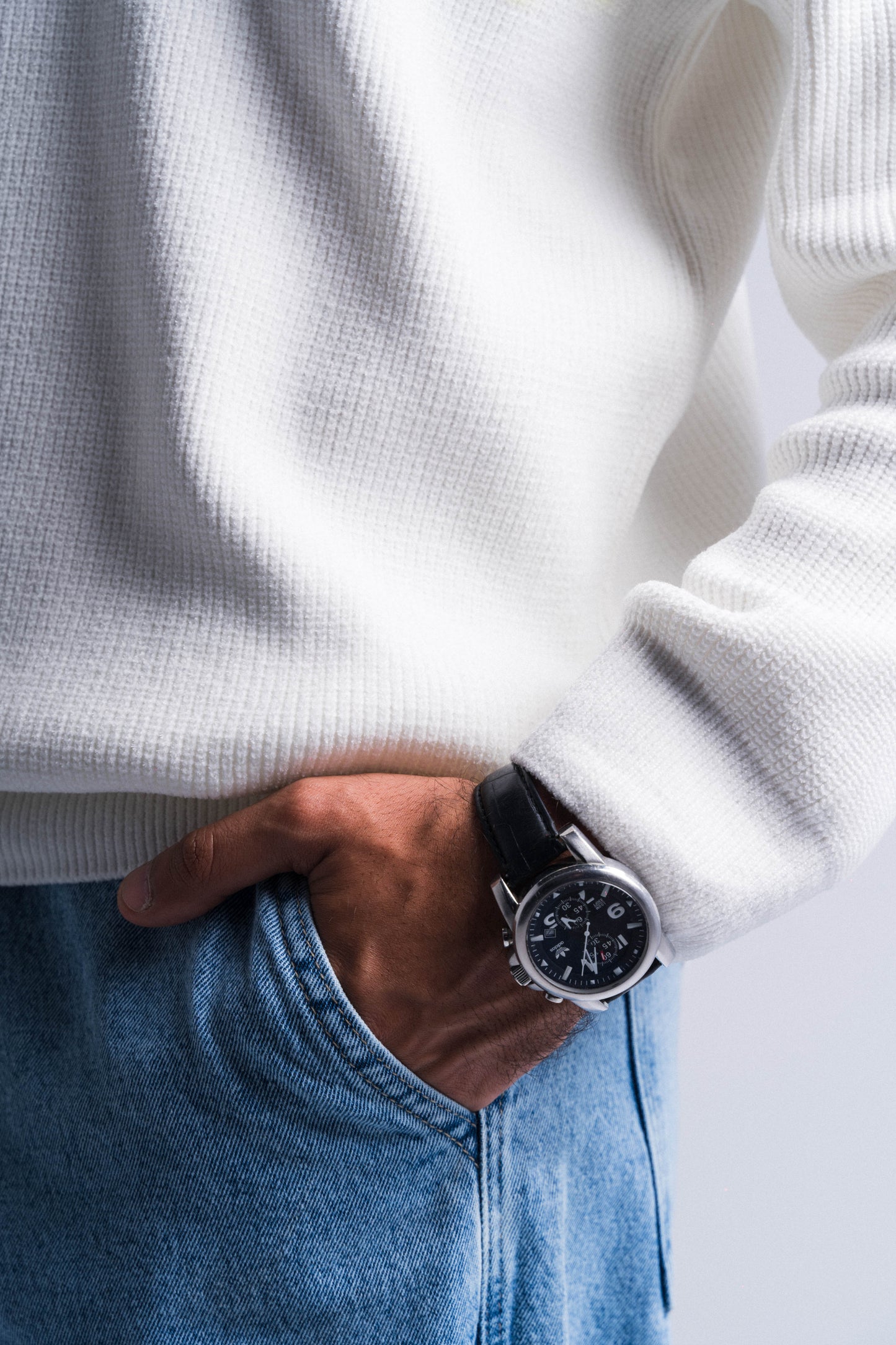 White Long Sleeve Knitted Polo