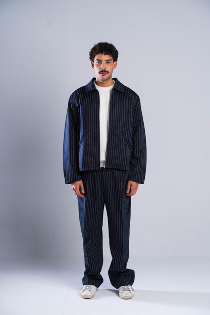 Navy Striped Tailored Pants