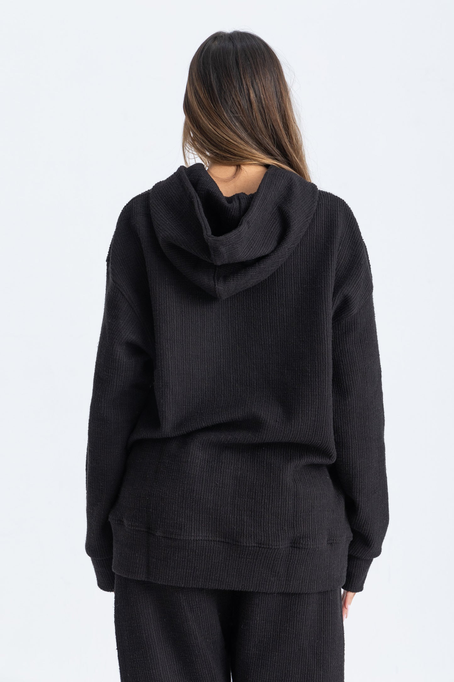 Ribbed Black Hoodie