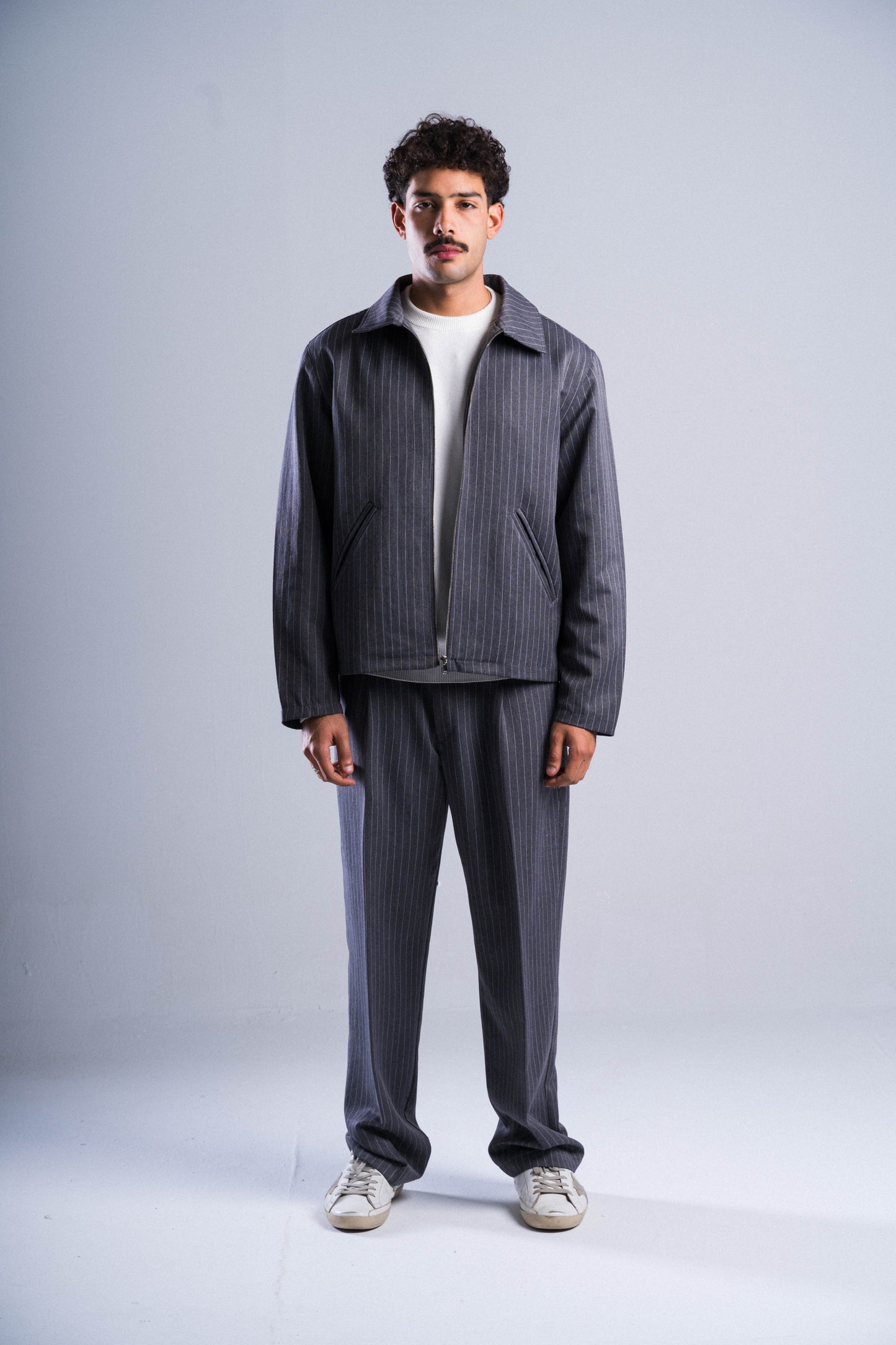 Grey Striped Tailored Pants