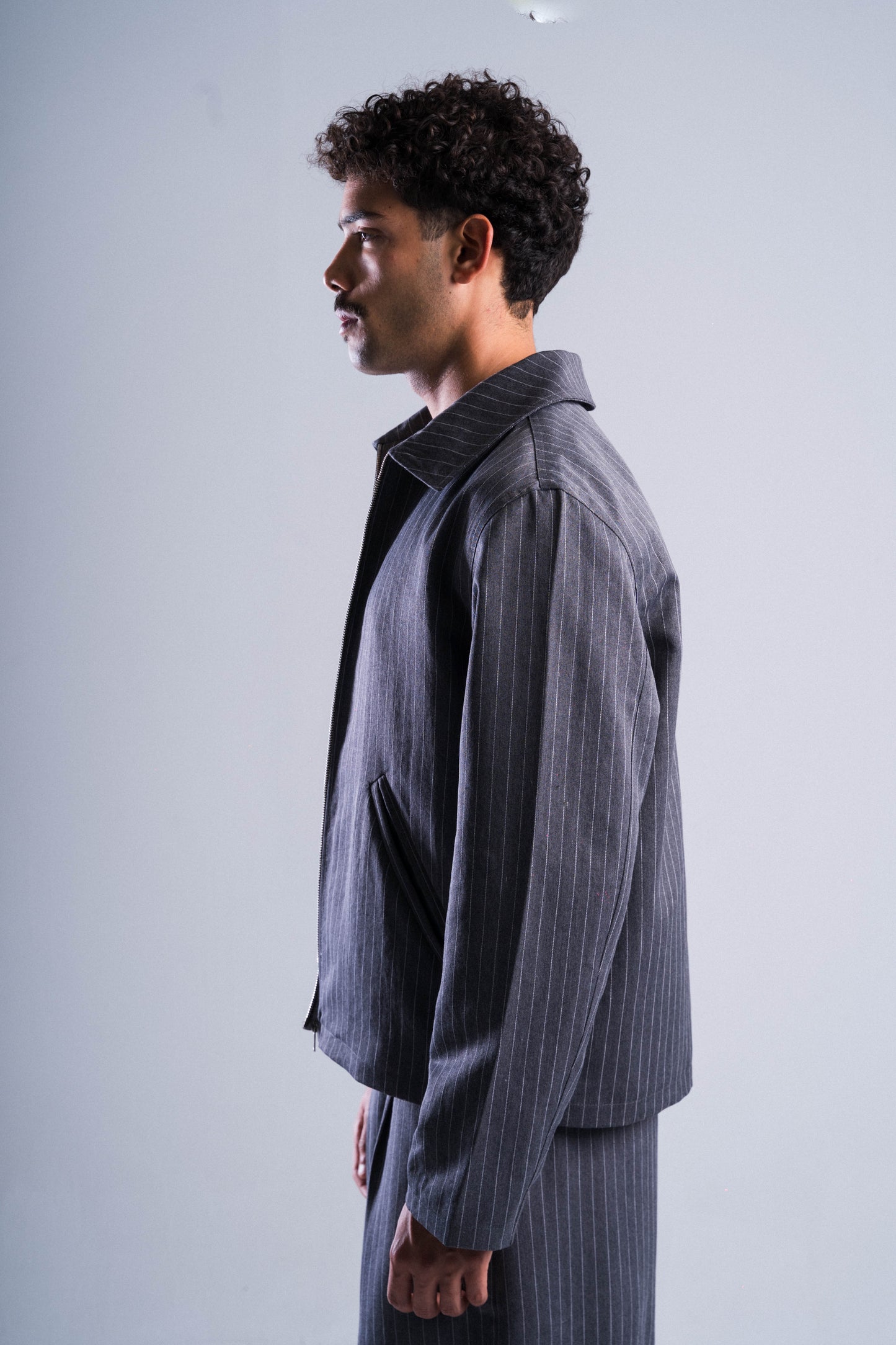 Grey Striped Tailored Jacket