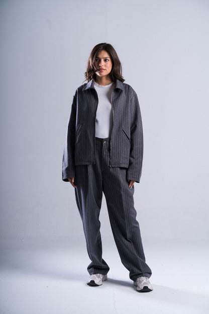 Grey Striped Tailored Jacket