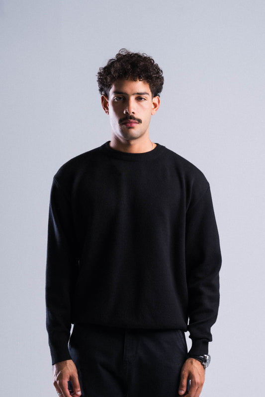 Basic Knitted Black Roundneck