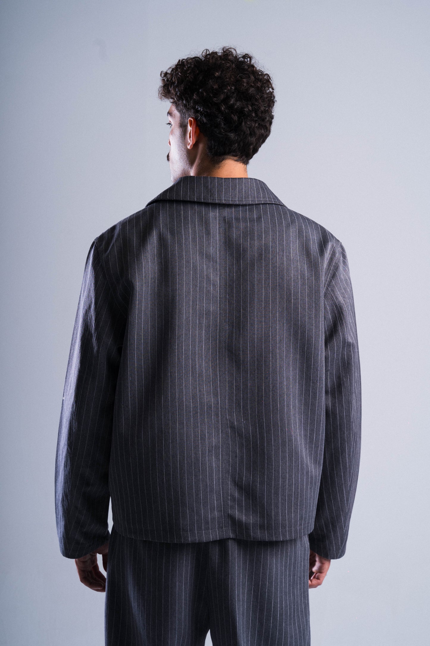 Grey Striped Tailored Jacket