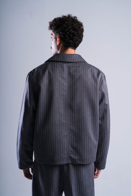 Grey Striped Tailored Jacket