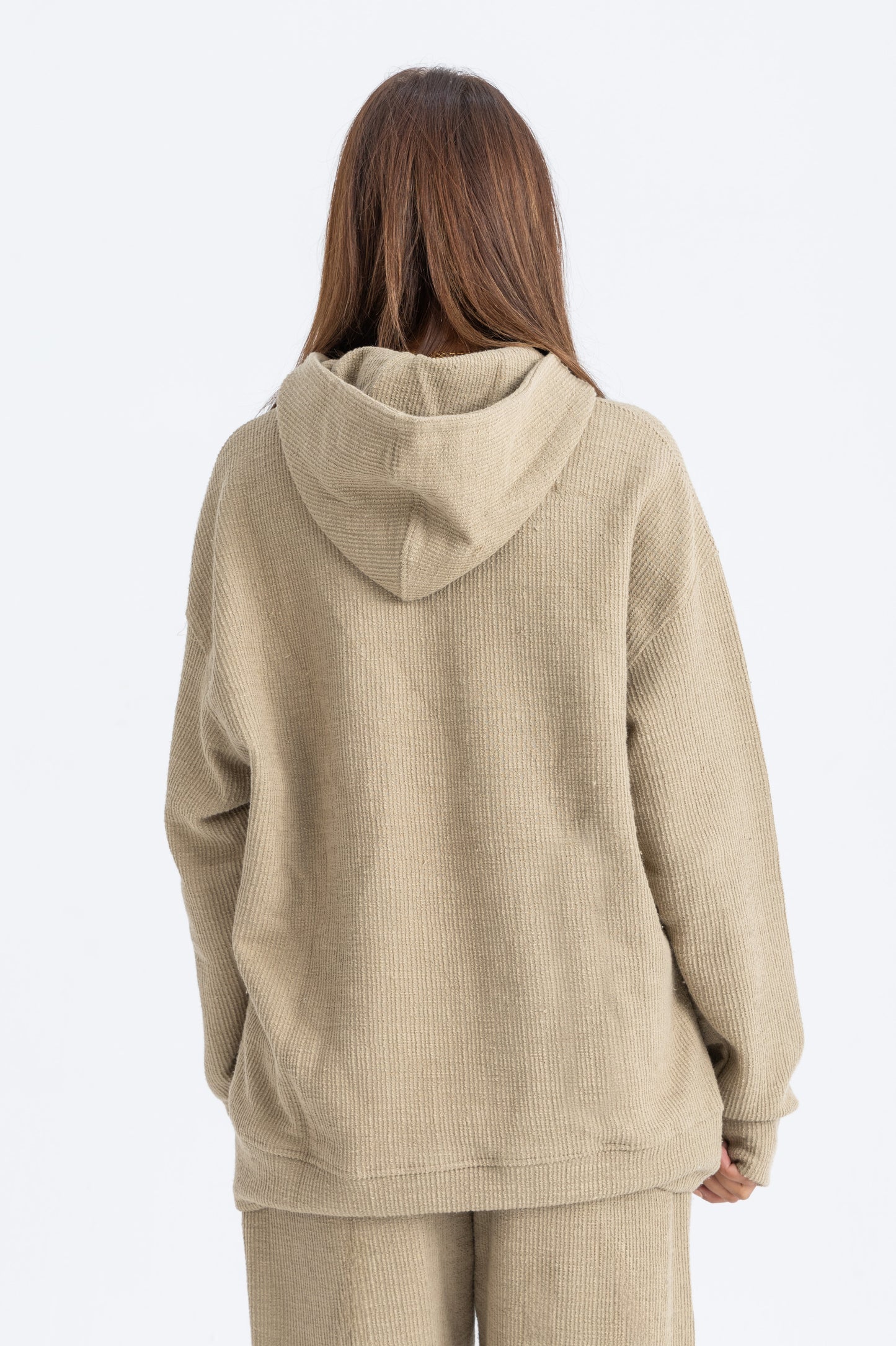 Ribbed Beige Hoodie