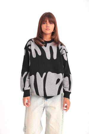 STREET ART BLACK KNITTED CREWNECK