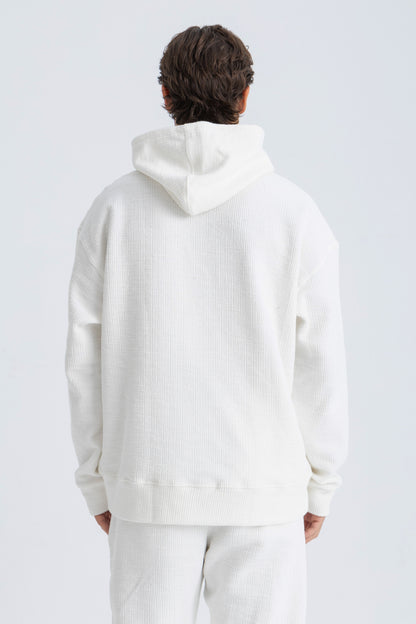 RIBBED WHITE HOODIE