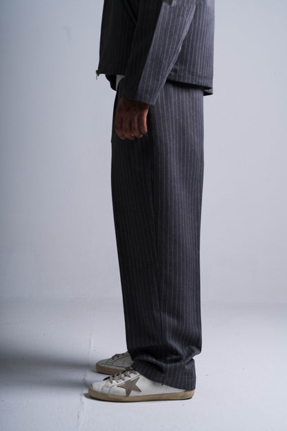 Grey Striped Tailored Pants