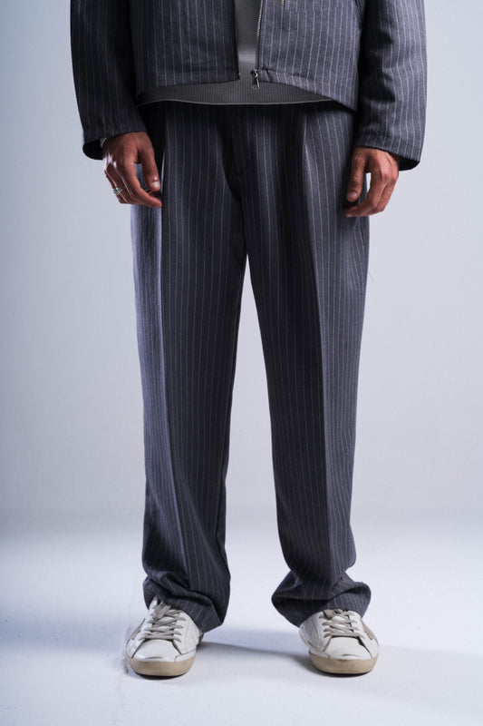 Grey Striped Tailored Pants