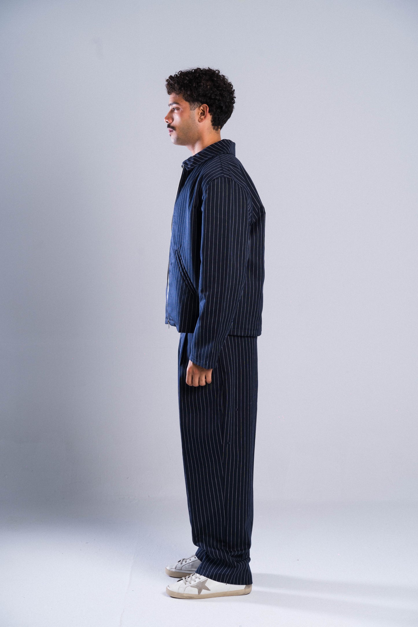 Navy Striped Tailored Pants