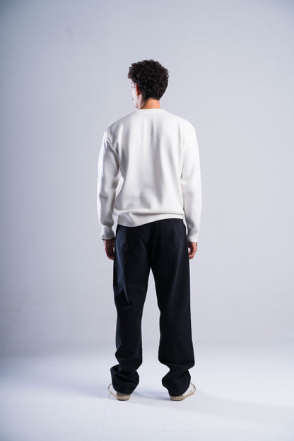 Basic Knitted White Roundneck