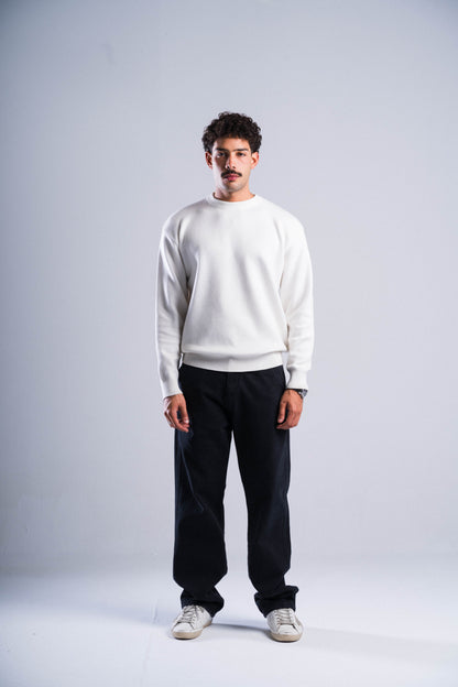 Basic Knitted White Roundneck