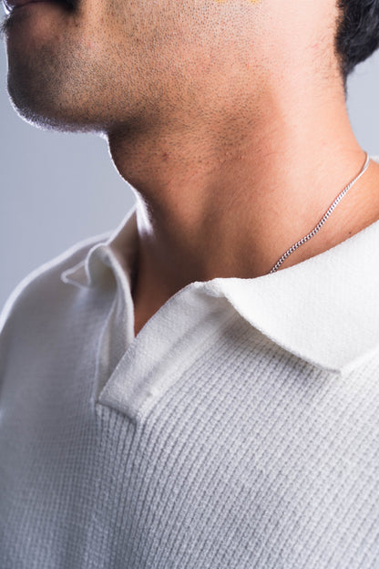 White Long Sleeve Knitted Polo