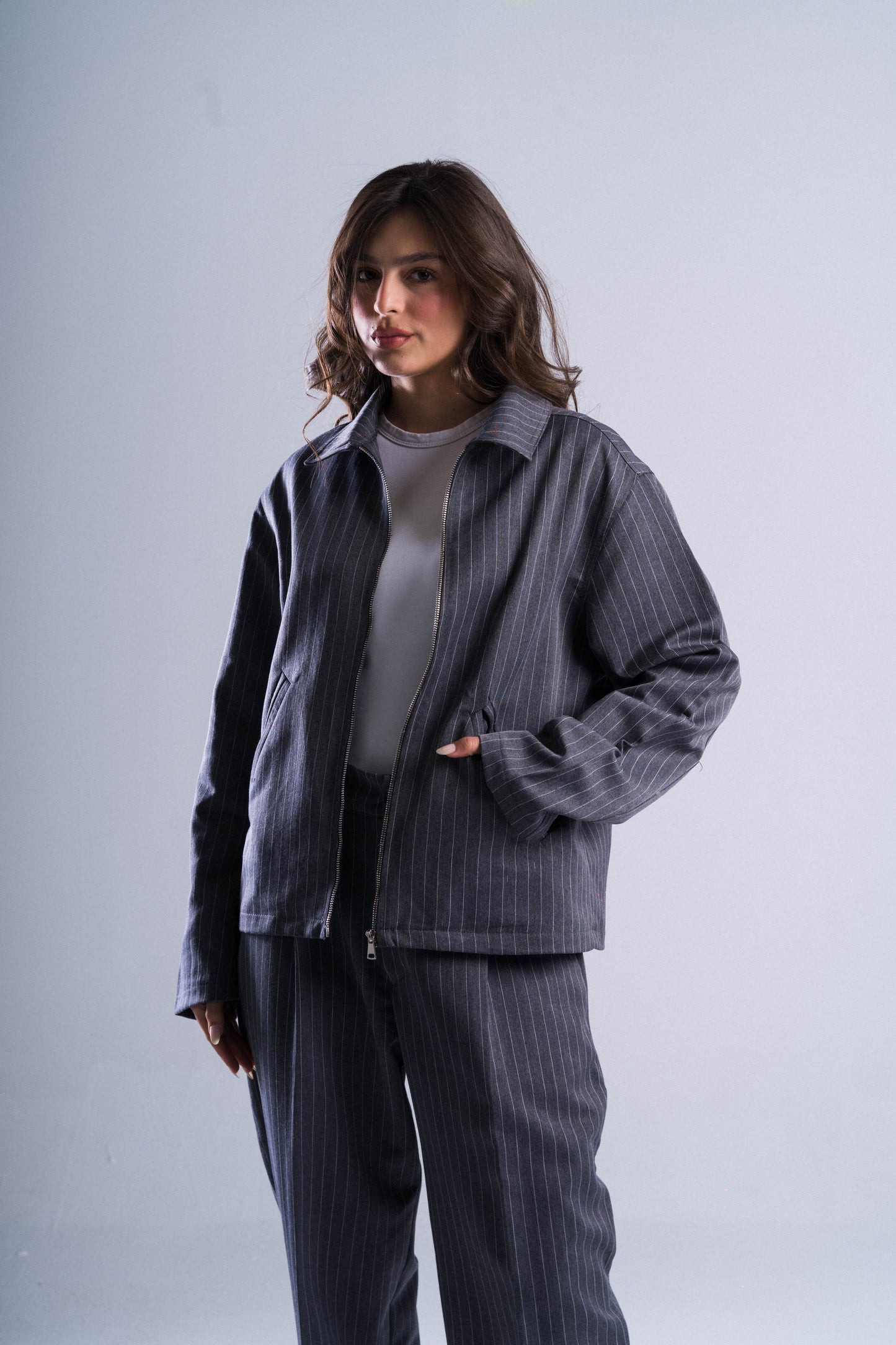 Grey Striped Tailored Jacket