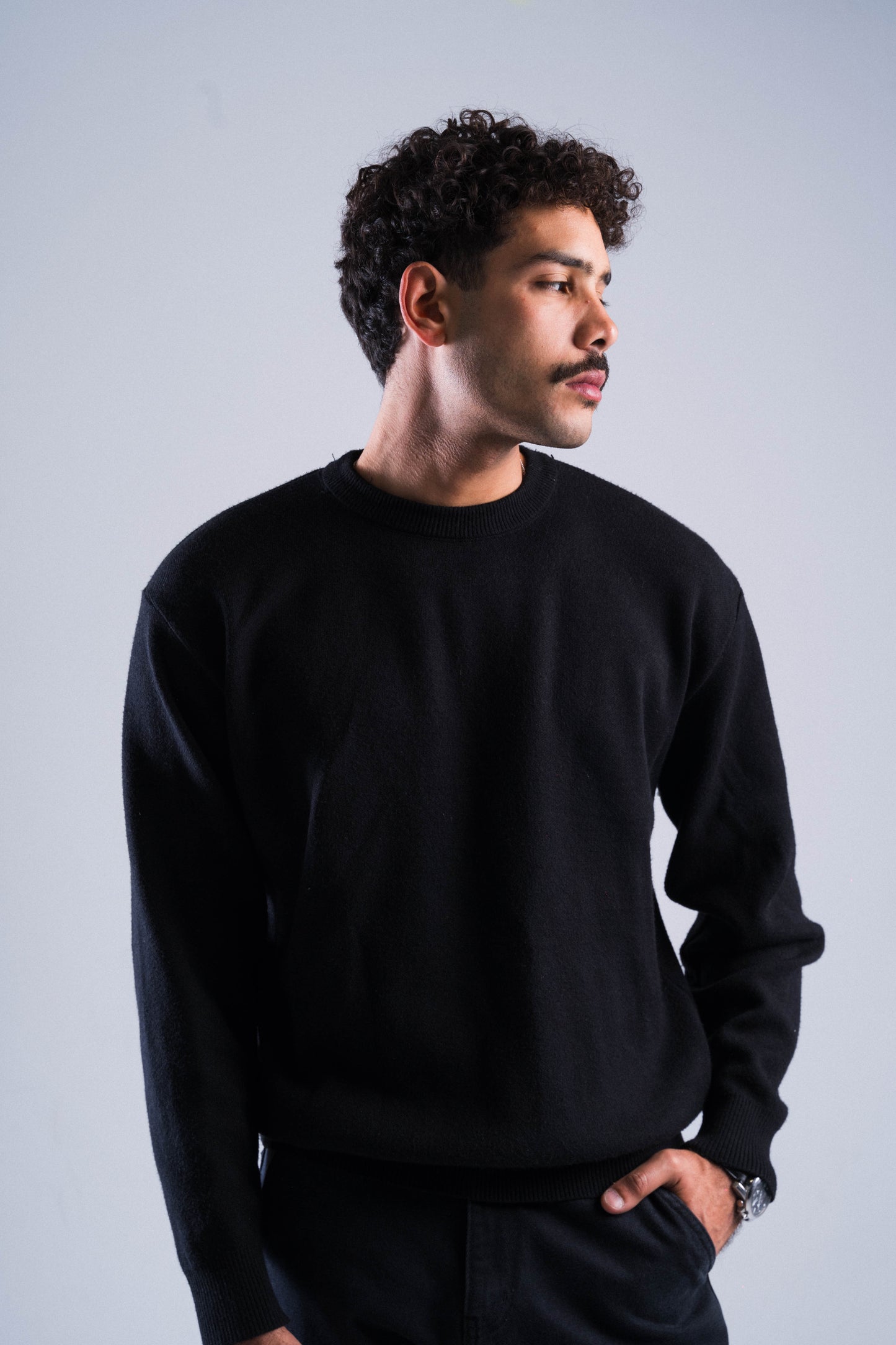 Basic Knitted Black Roundneck