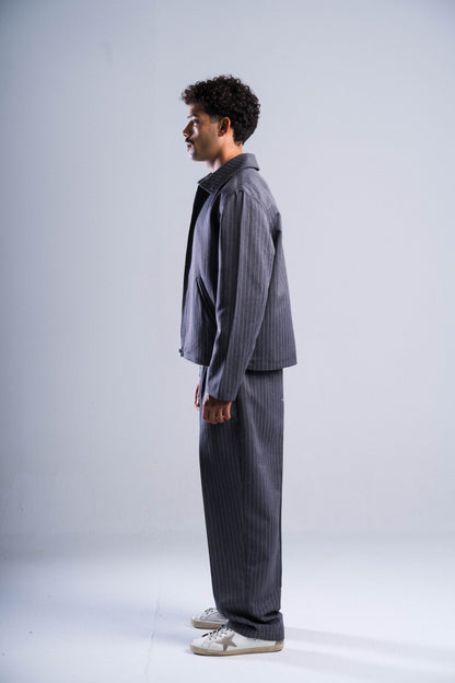 Grey Striped Tailored Pants