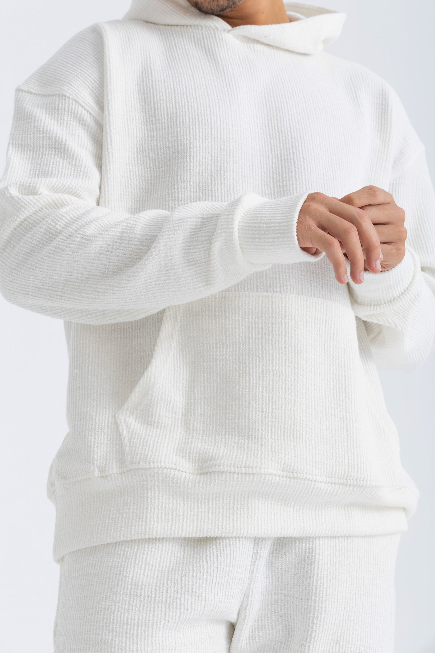 Ribbed White Hoodie